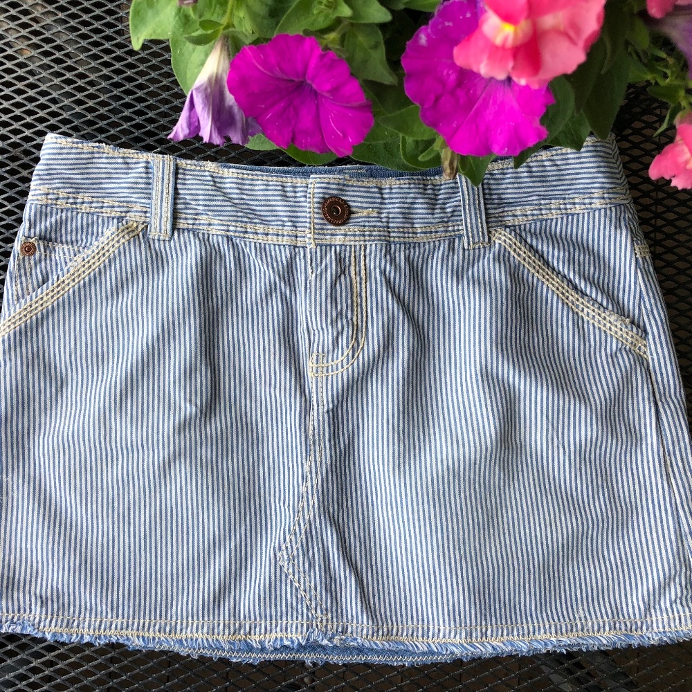 AEO Denim Pinstripe Distressed Mini Skirt SIZE 2